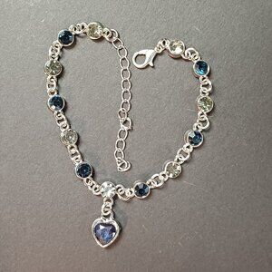 Beautiful Bracelet Love Heart Bracelet Silvery Blue Dangly Matching Azure Rounds